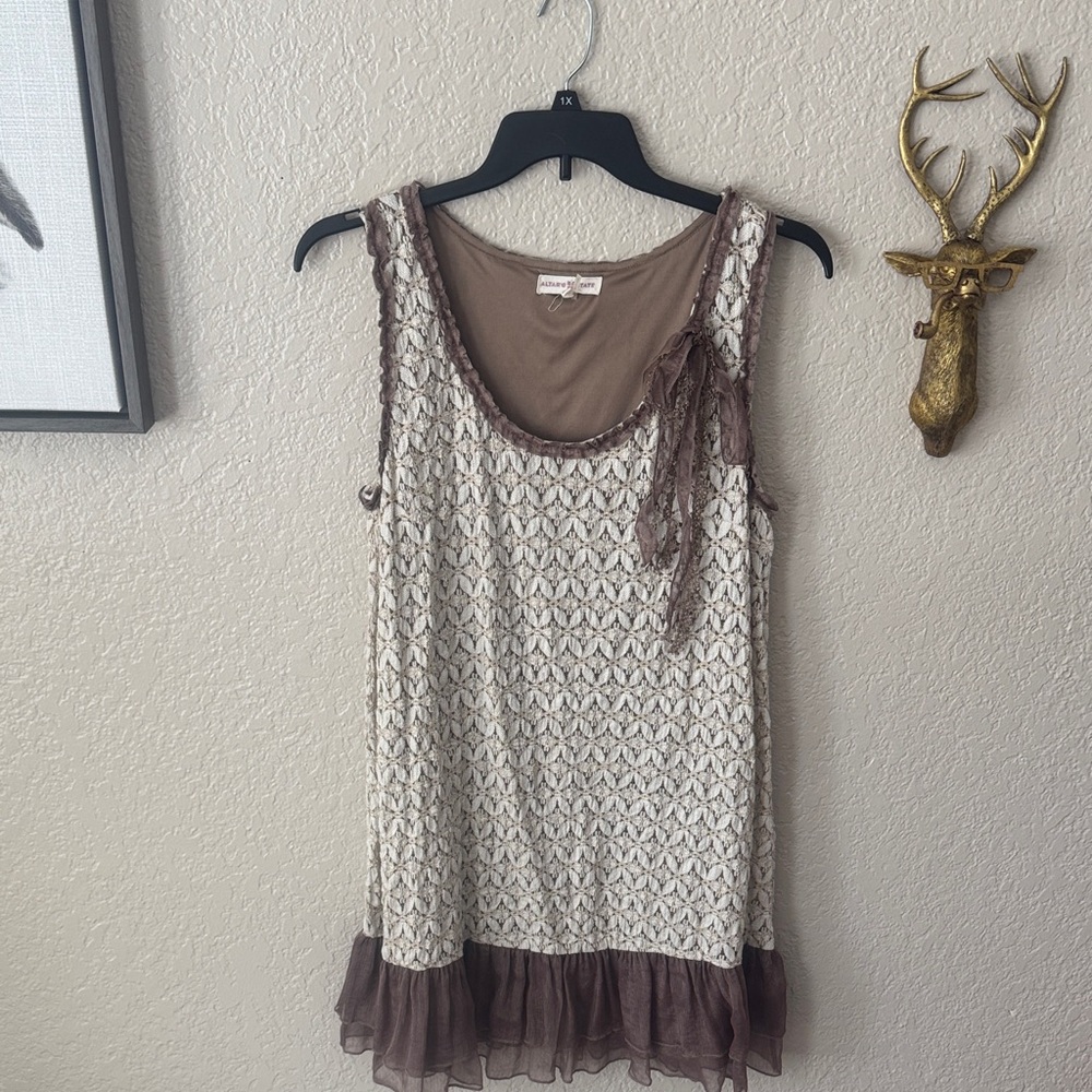 Altar'd State Taupe and Cream Lace Blouse